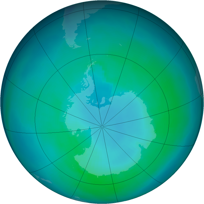 Antarctic ozone map for March 1991